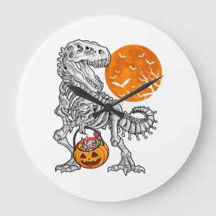 Reloj Redondo Grande Halloween para niños dinosaurio esqueleto T rex