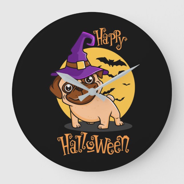 Reloj Redondo Grande Halloween Puggy Wall Clock (Anverso)