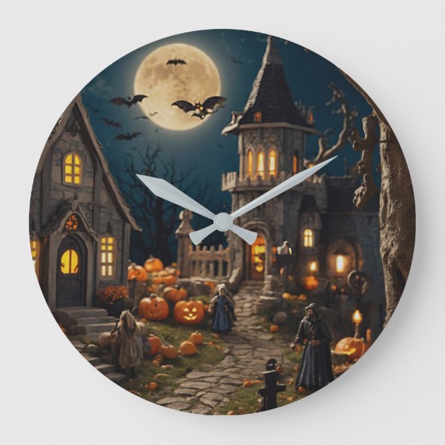 Reloj Redondo Grande Halloween Pumpkin Village (Anverso)