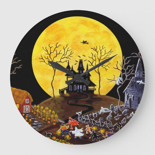 Reloj Redondo Grande Halloween, reloj, cementerio, fantasmas, bruja, (Anverso)