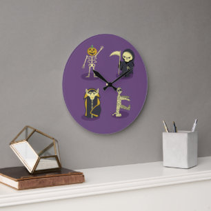 Reloj Redondo Grande Halloween Skeleton Dracula Mummy Grim Reaper