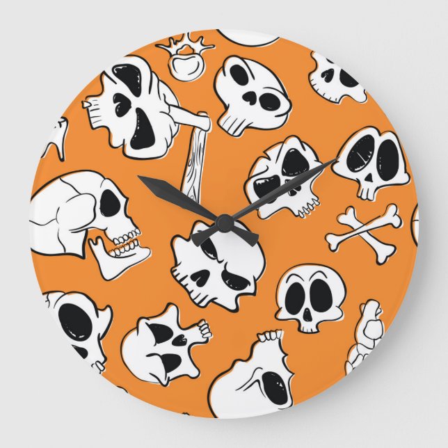 Reloj Redondo Grande Halloween Skulls Bones Doodle Pattern (Anverso)