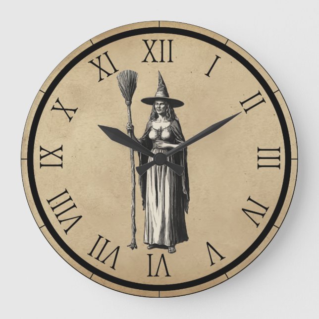 Reloj Redondo Grande Halloween Spooky Witch a Full Moon (Anverso)