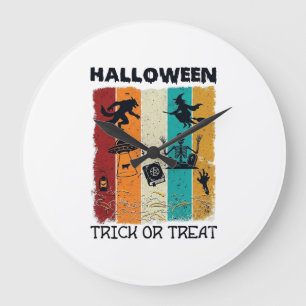 Reloj Redondo Grande Halloween Truco o Trato Hombre Lobo Bruja Esquelet