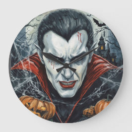 Reloj Redondo Grande Halloween, vampiro sediento, parcela de calabazas