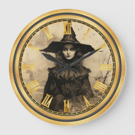 Reloj Redondo Grande Halloween Vintage Bruja gótica grande reloj