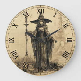 Reloj Redondo Grande Halloween Vintage Gothage Witch Wall Clock
