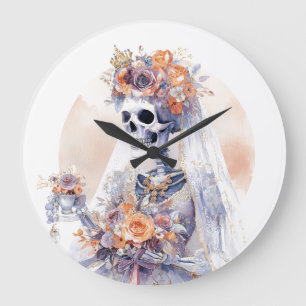 Reloj Redondo Grande Halloween Watercolor Skeleton Wall Clock