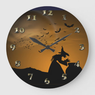 Reloj Redondo Grande Halloween Witch and Cauldron with Bats