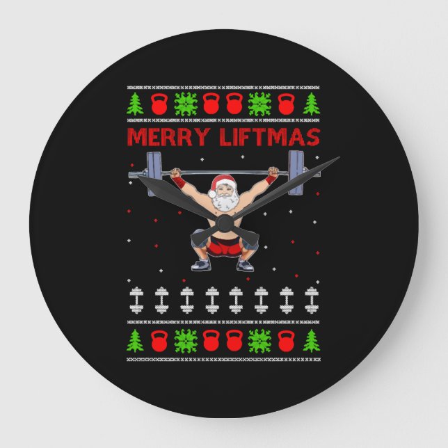 Reloj Redondo Grande Halterofilia con Navidades feos (Anverso)