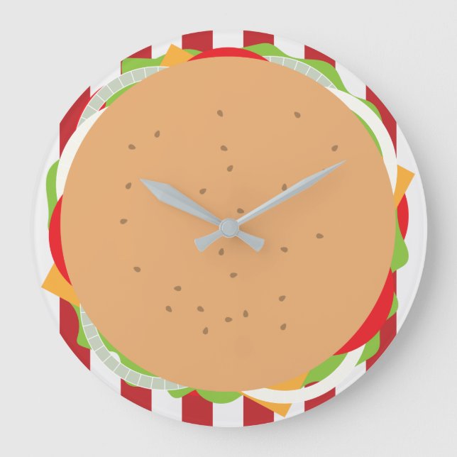 Reloj Redondo Grande Hamburger cheeseburger lindo café (Anverso)