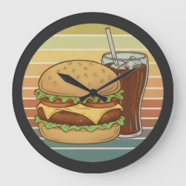 Reloj Redondo Grande Hamburguesa retro y cola.
