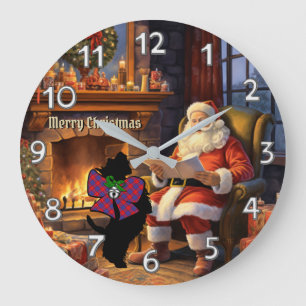 Reloj Redondo Grande Hamilton Scottie Dog & Santa Personalized Xmas