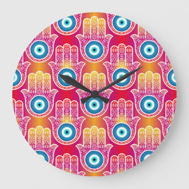 Reloj Redondo Grande Hamsa mística: diseño ornamentado sin fisuras. (Anverso)