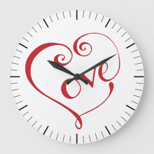 Reloj Redondo Grande Hand Lettered Love Heart in Red