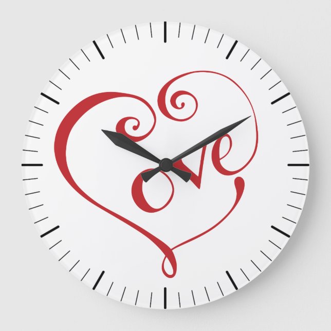 Reloj Redondo Grande Hand Lettered Love Heart in Red (Anverso)