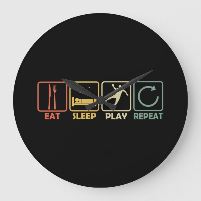 Reloj Redondo Grande Handball Player Circle Runner Eat Sleep Retro (Anverso)