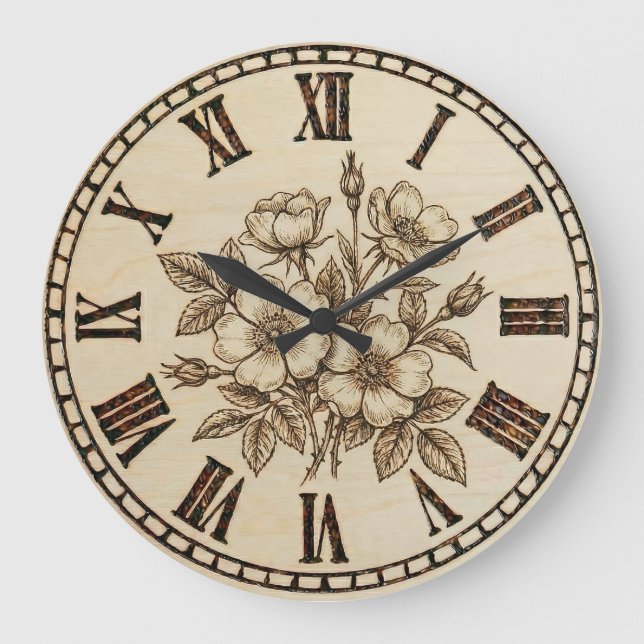 Reloj Redondo Grande Handcrafted Floral Wood Wall Clock (Anverso)