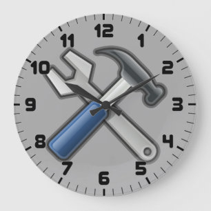 Reloj Redondo Grande Handyman Tools Hammer and Wrench Wall Clock