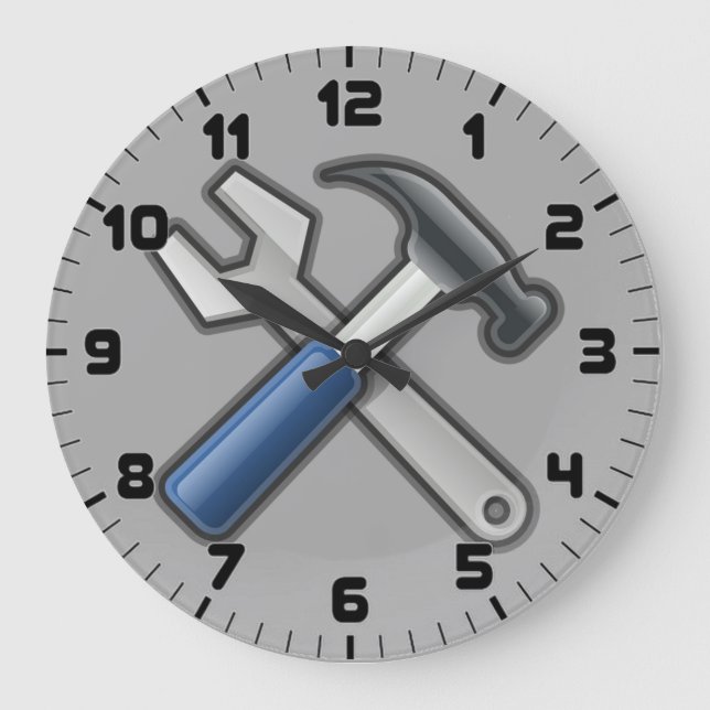 Reloj Redondo Grande Handyman Tools Hammer and Wrench Wall Clock (Anverso)