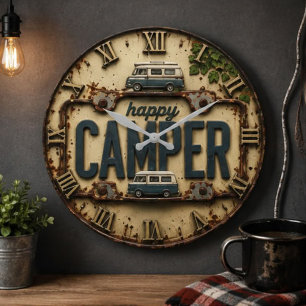 Reloj Redondo Grande Happy Camper RV Adventure Gift Rustic Cabin