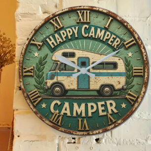Reloj Redondo Grande Happy Camper Trailer Gift for Outdoor Lovers