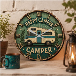 Reloj Redondo Grande Happy Camper Trailer Gift for Outdoor Lovers
