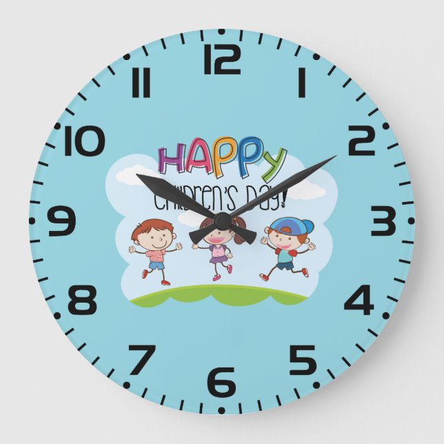 Reloj Redondo Grande Happy Childrens Day Kids Celebration (Anverso)