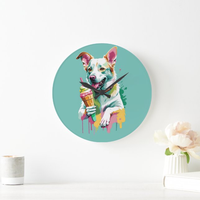 Reloj Redondo Grande Happy Dog eating an ice-cream (Hogar)