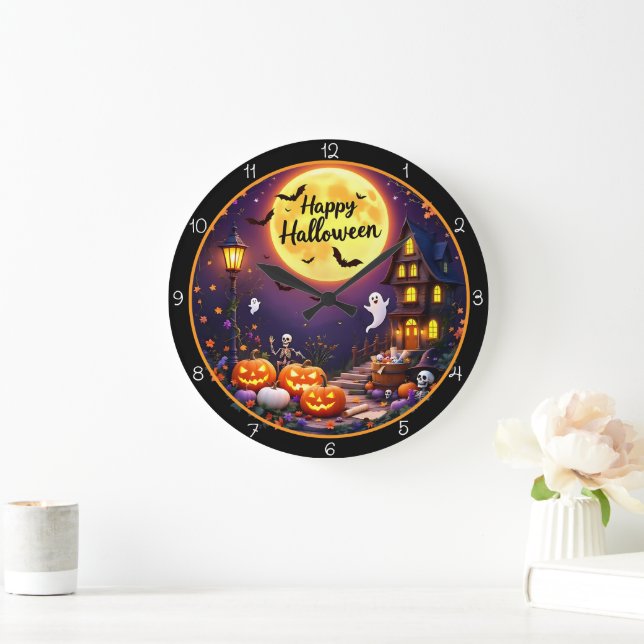 Reloj Redondo Grande Happy Halloween Spooky Haunted House (Hogar)