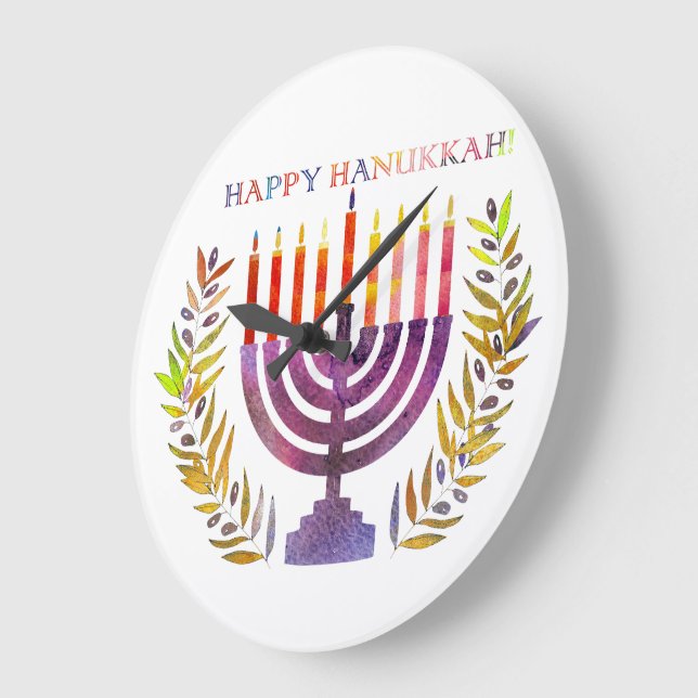Reloj Redondo Grande Happy Hanukkah Wall Clock (Ángulo)