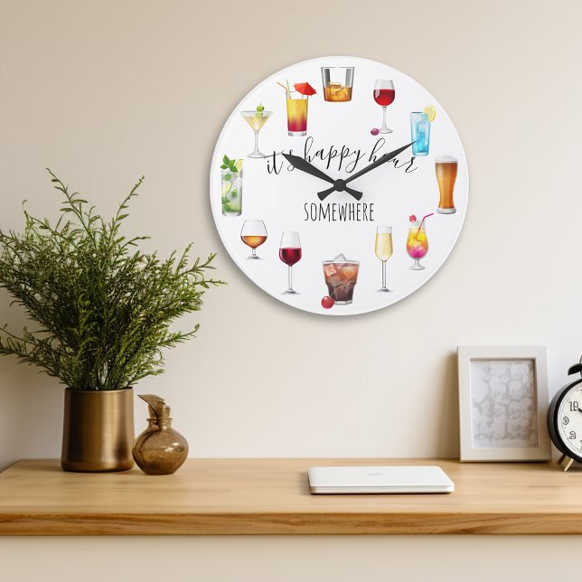 Reloj Redondo Grande Happy Hour En Algún Lugar Tropical Cocktail Beer W (Subido por el creador)