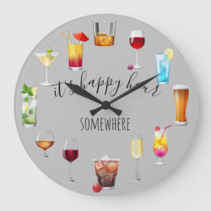 Reloj Redondo Grande Happy Hour en algún lugar tropical de vino de col