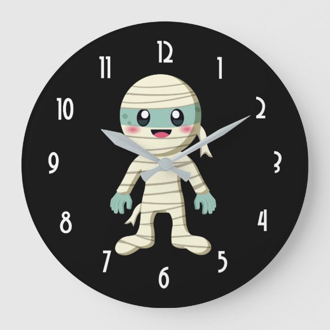 Reloj Redondo Grande  Happy Mummy Cute Halloween Monster Drawing (Anverso)