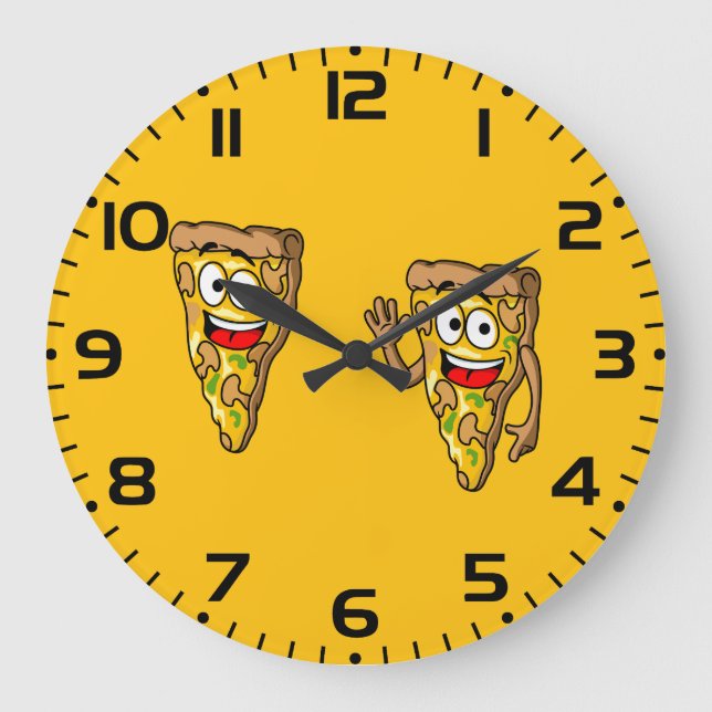 Reloj Redondo Grande Happy Mushroom Pizza Slices (Anverso)
