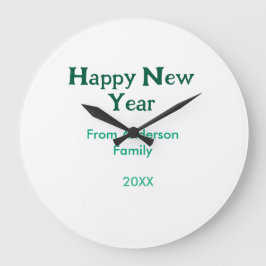 Reloj Redondo Grande Happy new year green add family name year simple 