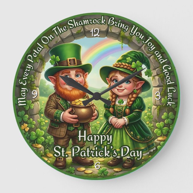 Reloj Redondo Grande Happy St. Patrick's Day Luck (Anverso)