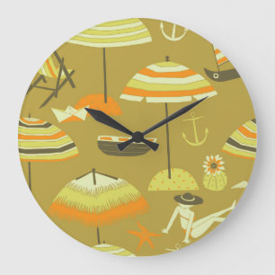 Reloj Redondo Grande Happy Summertime Fun Seless Pattern
