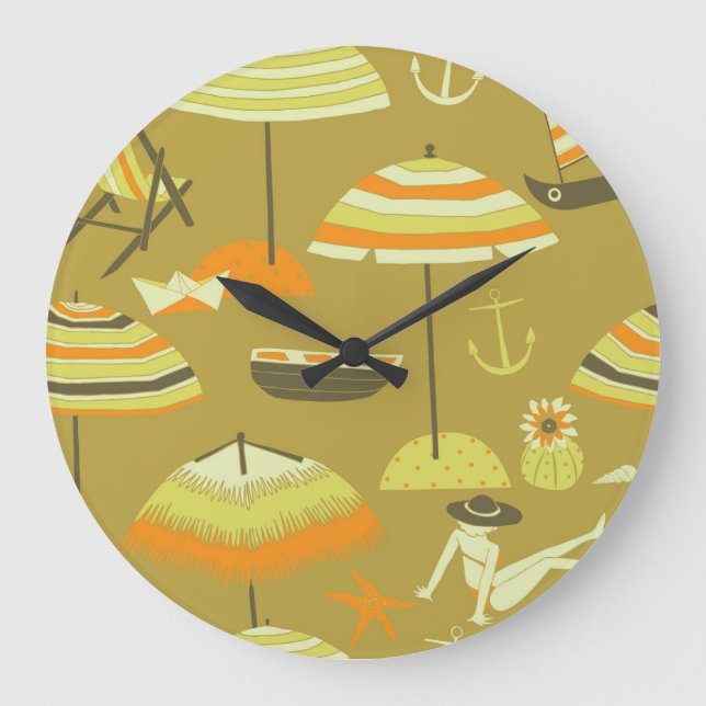 Reloj Redondo Grande Happy Summertime Fun Seless Pattern (Anverso)
