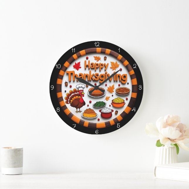 Reloj Redondo Grande Happy Thanksgiving Feast Turkey (Hogar)