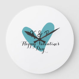 Reloj Redondo Grande Happy Valentine's day turquoise heart name letter 