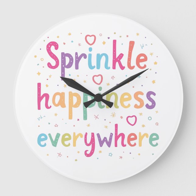 Reloj Redondo Grande Happy Vibes Sprinkle Happiness Confetti Art (Anverso)