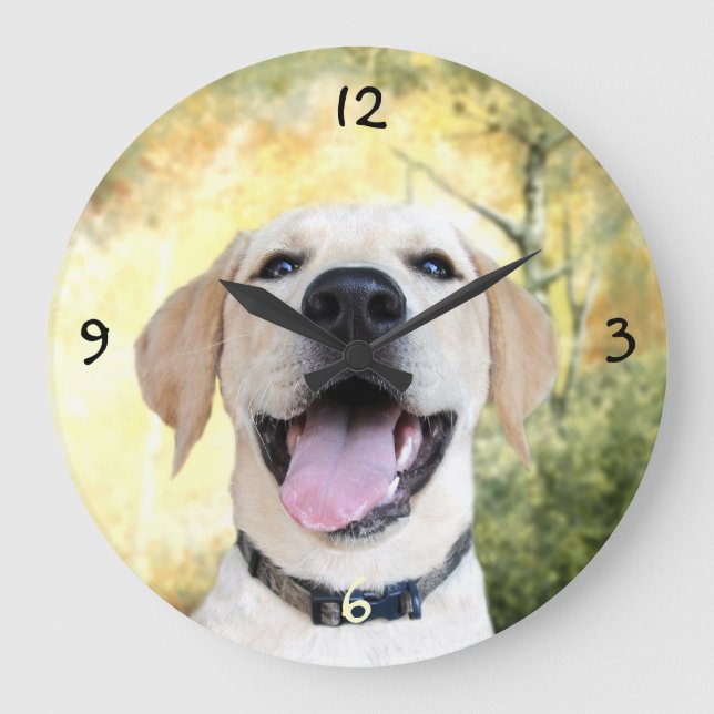 Reloj Redondo Grande Happy Yellow Lab (Anverso)