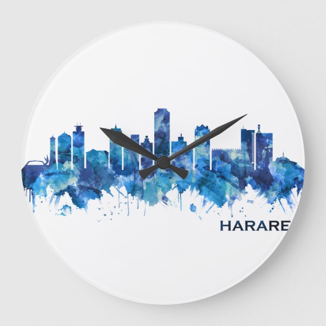 Reloj Redondo Grande Harare Zimbabwe Skyline Blue (Anverso)