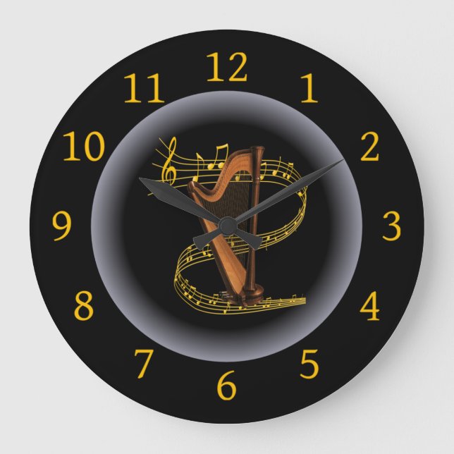 Reloj Redondo Grande Harp ~ G clef ~ Musical Swirl ~ Spotlight ~* ~ ~ (Anverso)