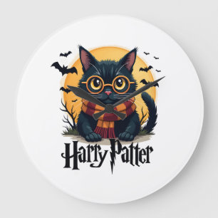 Reloj Redondo Grande Harry Pawter Bruja Gato Negro Halloween Película D