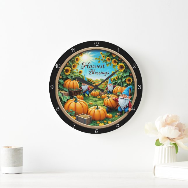 Reloj Redondo Grande Harvest Blessings Gnomes Pumpkin Patch (Hogar)