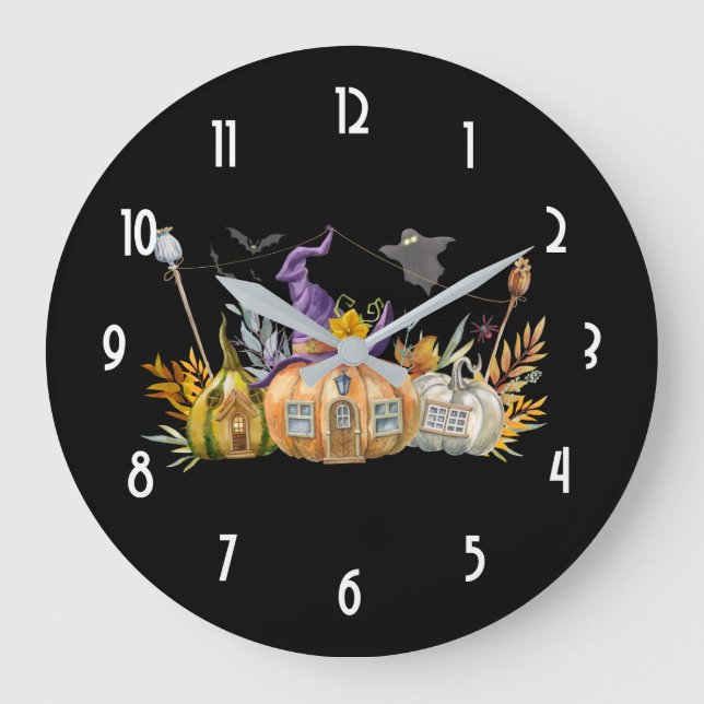 Reloj Redondo Grande Haunted Pumpkin House with Ghost & Bats (Anverso)
