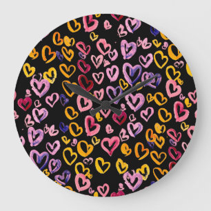 Reloj Redondo Grande Hearts Galore: Patrón de color de agua sin foco