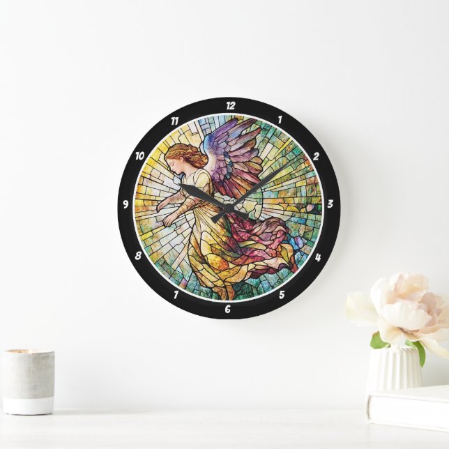 Reloj Redondo Grande Heavenly Grace Time Stained Glass Angel Wall (Hogar)